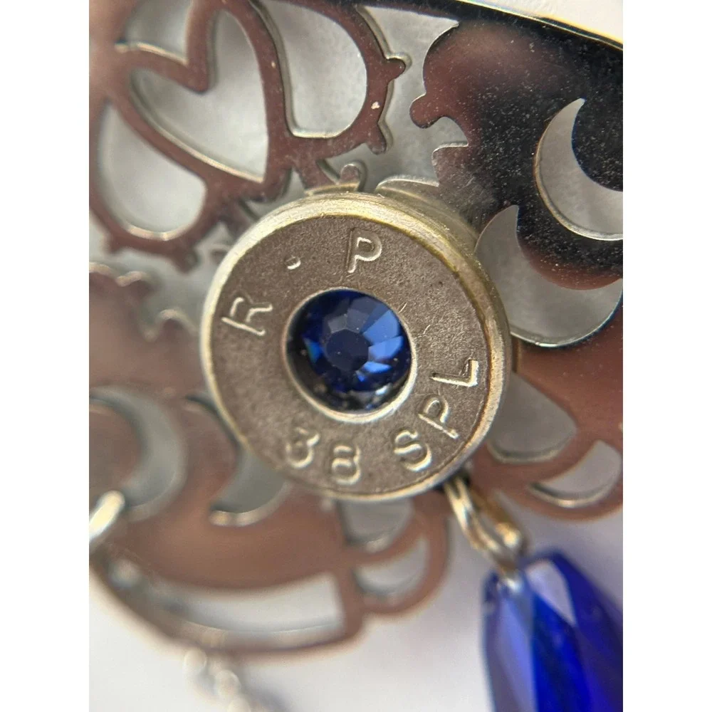 Vintage Womens silver Tone Chain‎ Blue Beaded Fashion Dangle/Drop Earrings